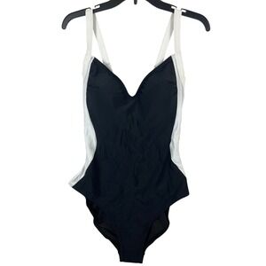Eomenie Womens Black White Colorblock Lace Up Back One Piece Swimsuit Size L NWT
